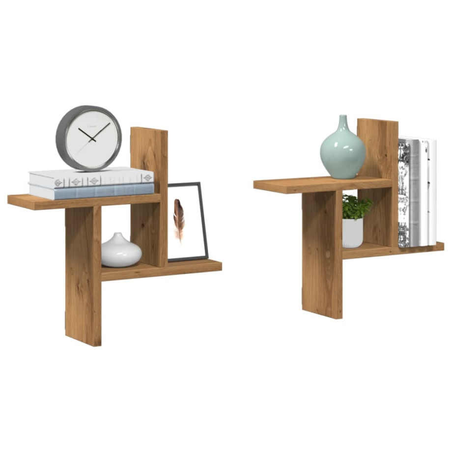 vidaXL Wandschappen 2 st 38x12x38 cm bewerkt hout artisanaal eiken vidaXL Wandschappen 2 st 38x12x38 cm bewerkt hout artisanaal eiken afbeelding 1