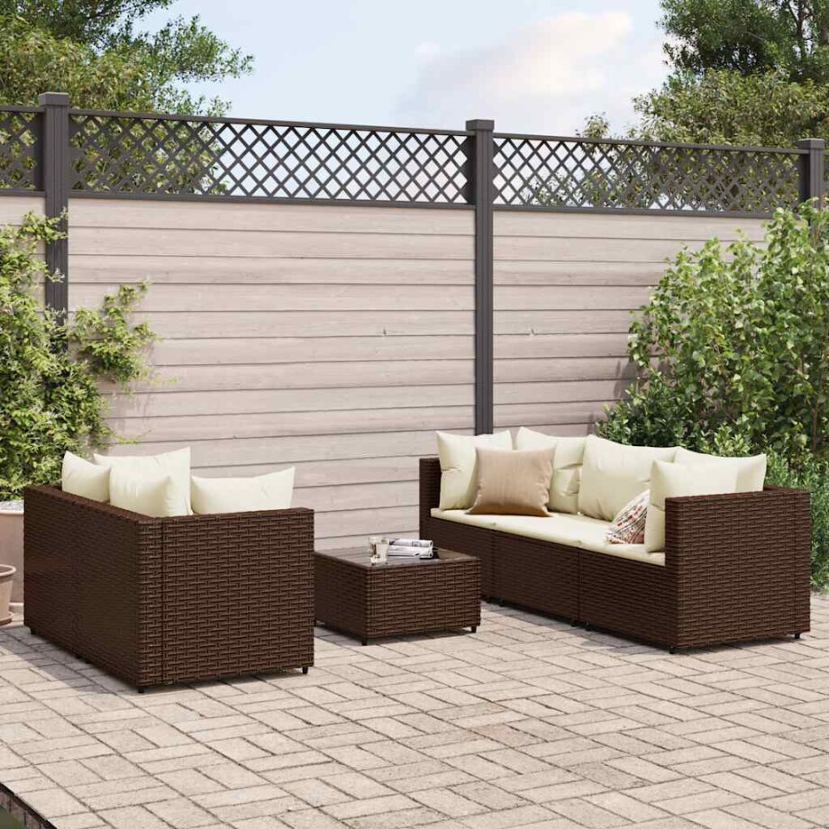 vidaXL 6-delige Loungeset met kussens poly rattan bruin vidaXL 6-delige Loungeset met kussens poly rattan bruin afbeelding 1