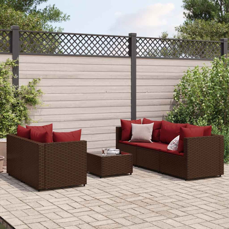 vidaXL 6-delige Loungeset met kussens poly rattan bruin afbeelding 1