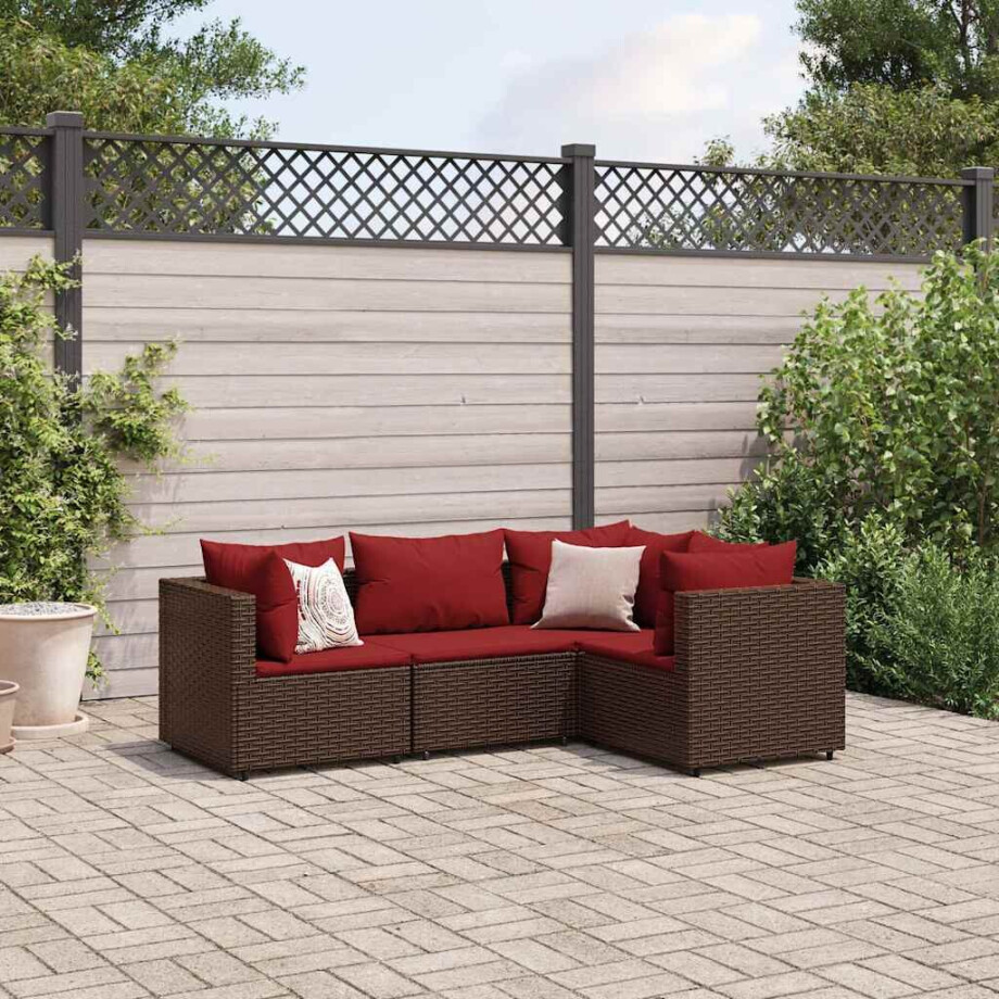 vidaXL 4-delige Loungeset met kussens poly rattan bruin vidaXL 4-delige Loungeset met kussens poly rattan bruin afbeelding 1