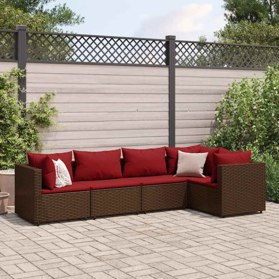 vidaXL 5-delige Loungeset met kussens poly rattan bruin afbeelding 1