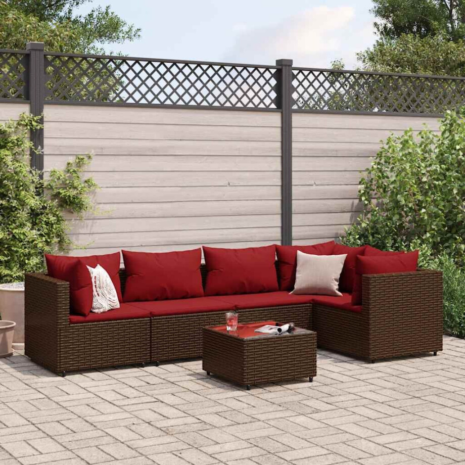 vidaXL 6-delige Loungeset met kussens poly rattan bruin afbeelding 1