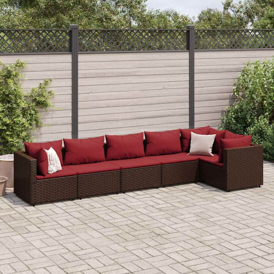 vidaXL 6-delige Loungeset met kussens poly rattan bruin vidaXL 6-delige Loungeset met kussens poly rattan bruin afbeelding 1