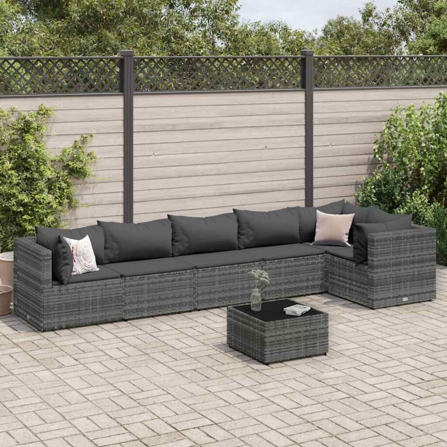 vidaXL 7-delige Loungeset met kussens poly rattan grijs vidaXL 7-delige Loungeset met kussens poly rattan grijs afbeelding 1