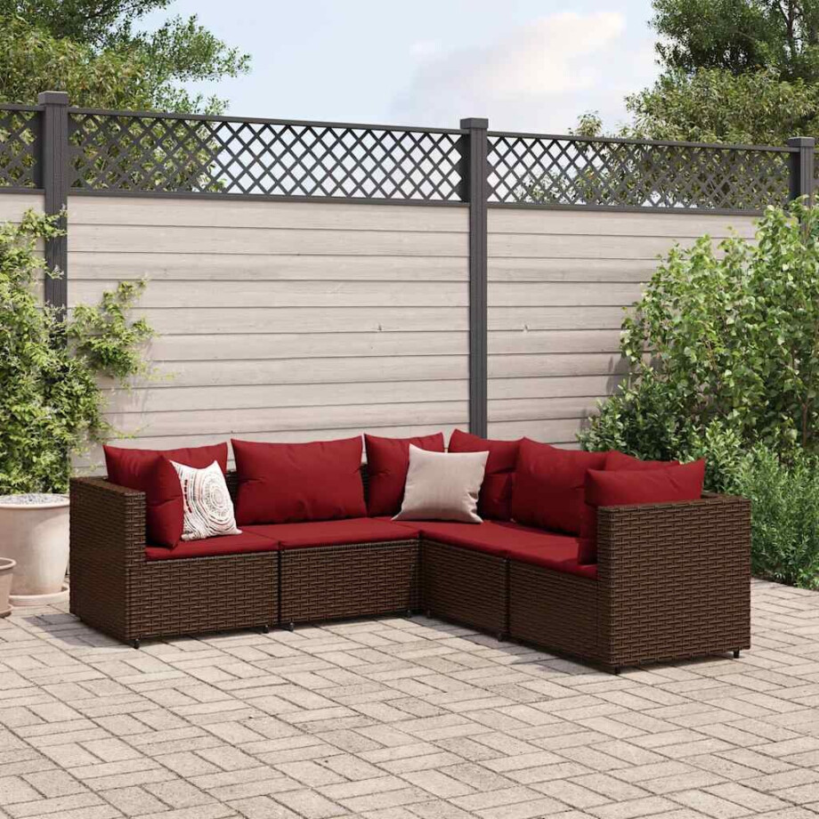 vidaXL 5-delige Loungeset met kussens poly rattan bruin vidaXL 5-delige Loungeset met kussens poly rattan bruin afbeelding 1