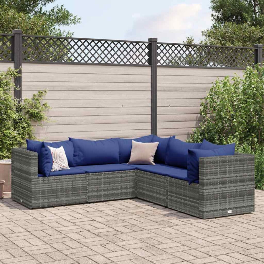 vidaXL 5-delige Loungeset met kussens poly rattan grijs afbeelding 1