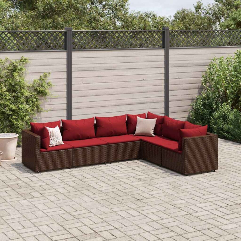 vidaXL 6-delige Loungeset met kussens poly rattan bruin afbeelding 1