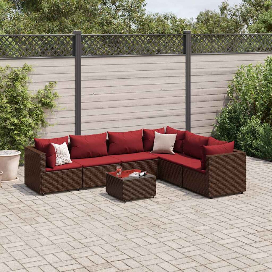 vidaXL 7-delige Loungeset met kussens poly rattan bruin afbeelding 1