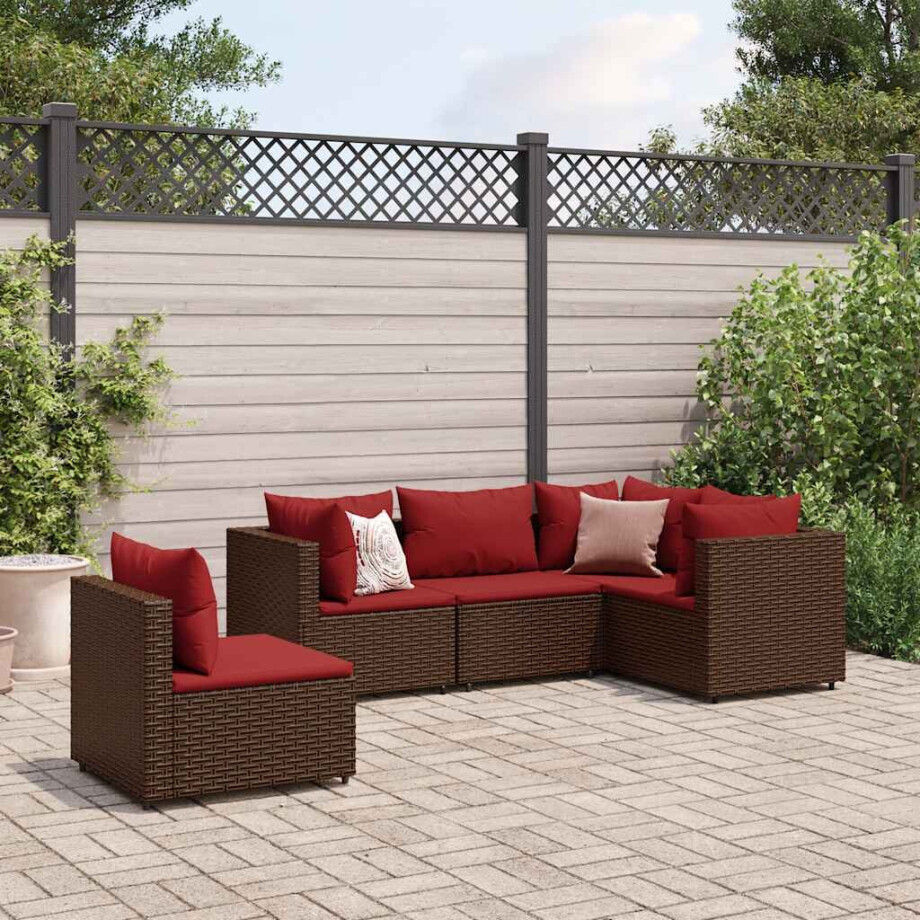 vidaXL 5-delige Loungeset met kussens poly rattan bruin afbeelding 1