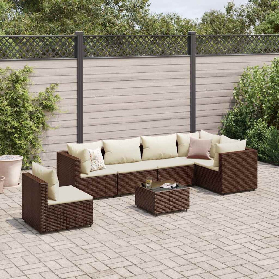 vidaXL 7-delige Loungeset met kussens poly rattan bruin afbeelding 1