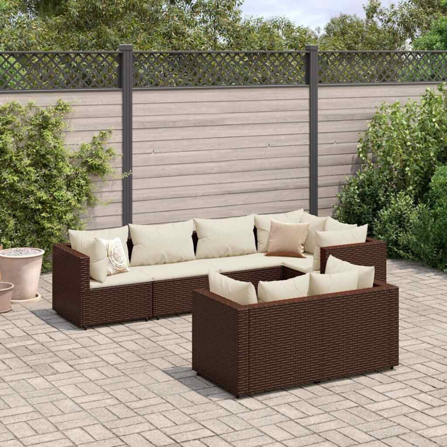 vidaXL 7-delige Loungeset met kussens poly rattan bruin afbeelding 1