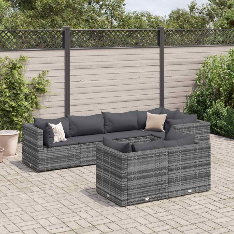 vidaXL 7-delige Loungeset met kussens poly rattan grijs vidaXL 7-delige Loungeset met kussens poly rattan grijs afbeelding 1