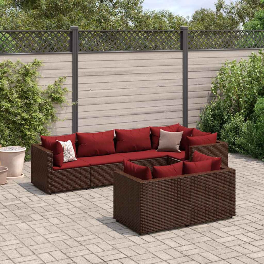 vidaXL 7-delige Loungeset met kussens poly rattan bruin vidaXL 7-delige Loungeset met kussens poly rattan bruin afbeelding 1