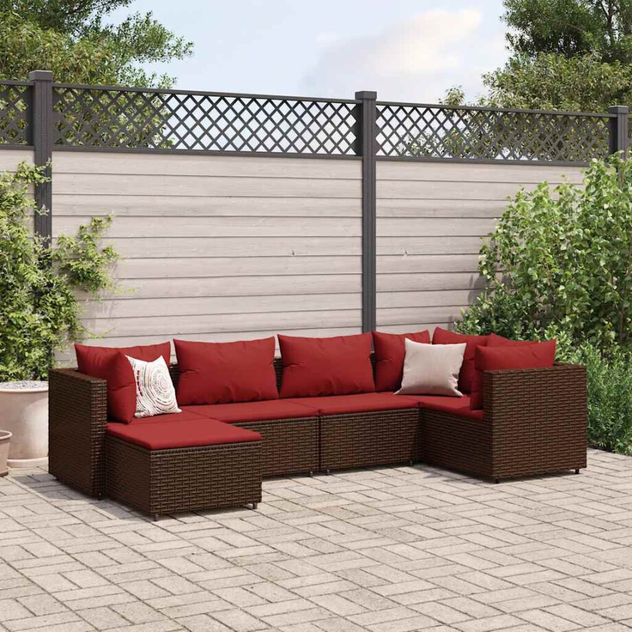 vidaXL 6-delige Loungeset met kussens poly rattan bruin afbeelding 1