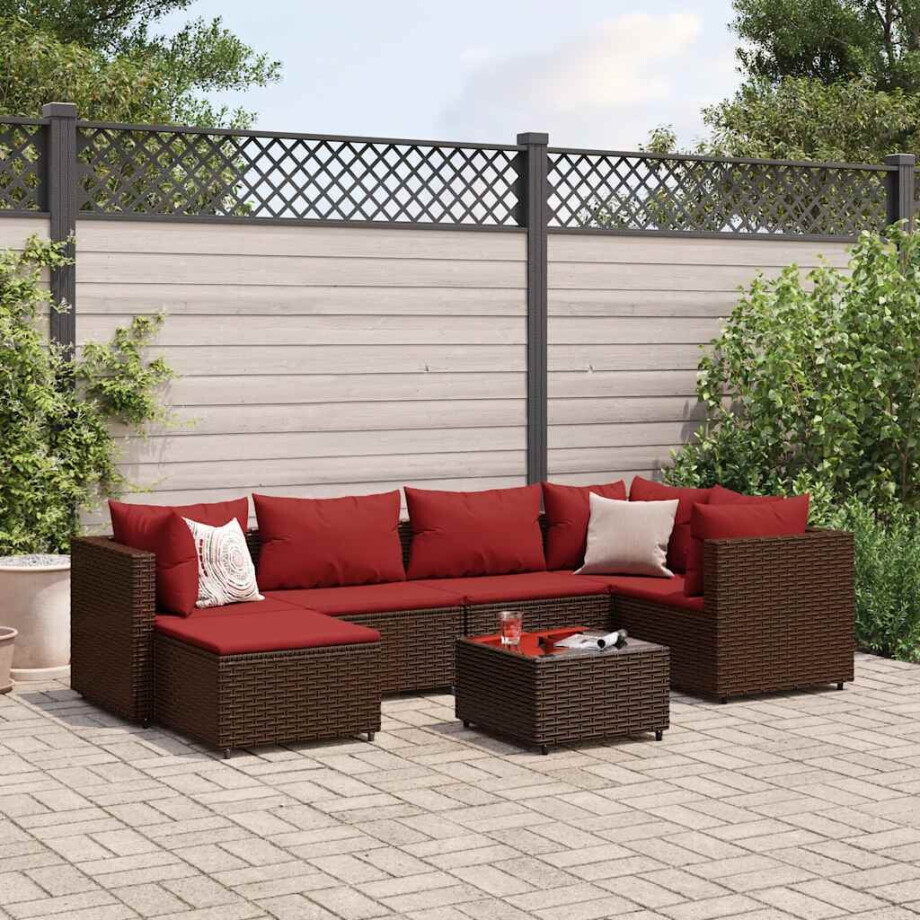 vidaXL 7-delige Loungeset met kussens poly rattan bruin vidaXL 7-delige Loungeset met kussens poly rattan bruin afbeelding 1