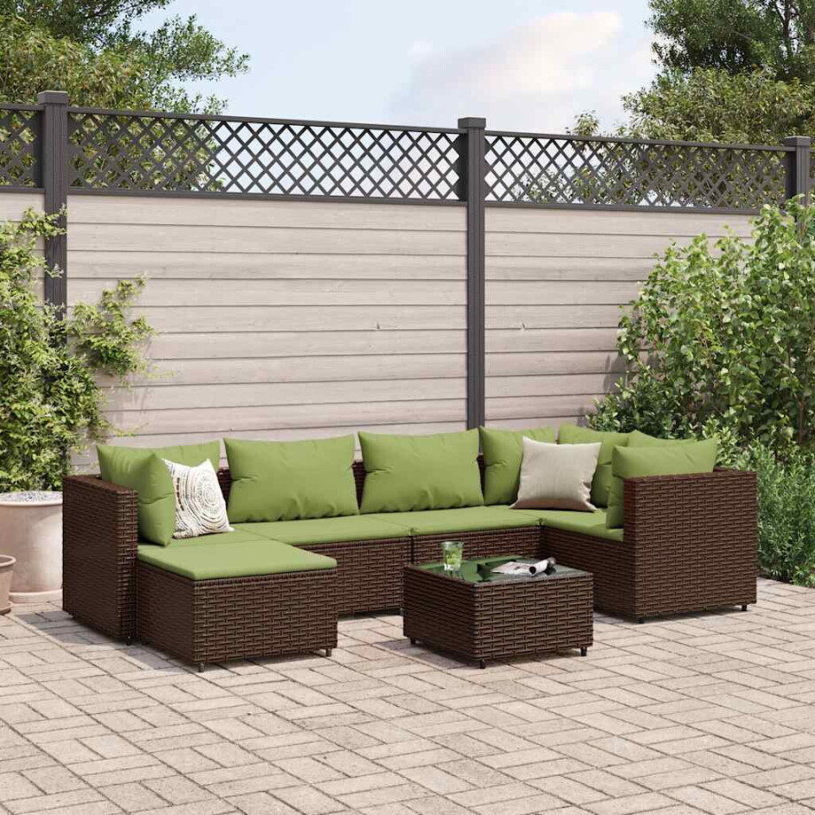 vidaXL 7-delige Loungeset met kussens poly rattan bruin afbeelding 1