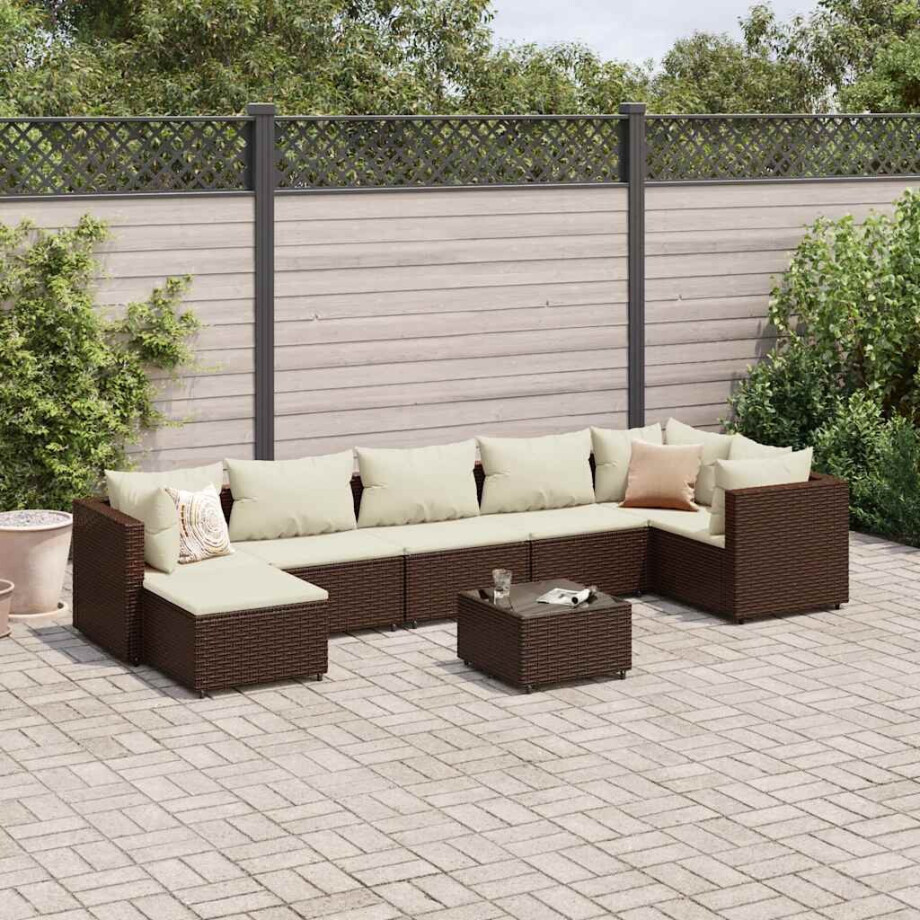 vidaXL 8-delige Loungeset met kussens poly rattan bruin vidaXL 8-delige Loungeset met kussens poly rattan bruin afbeelding 1