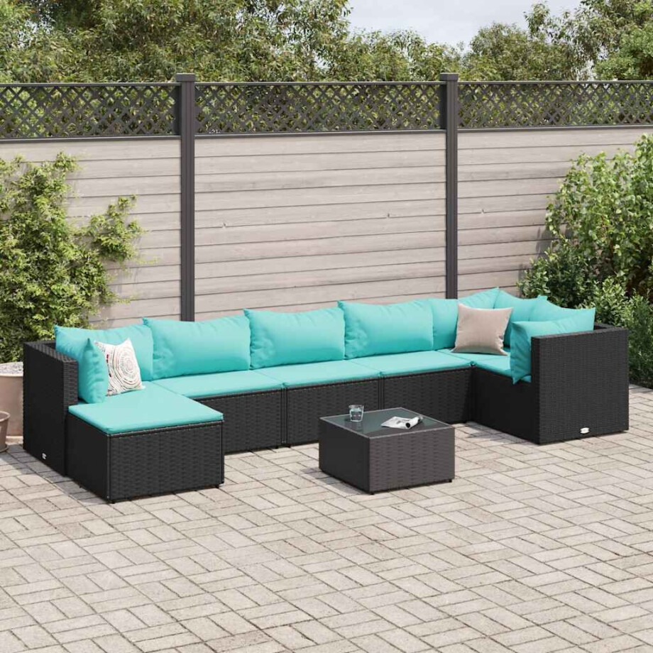 vidaXL 8-delige Loungeset met kussens poly rattan zwart afbeelding 1