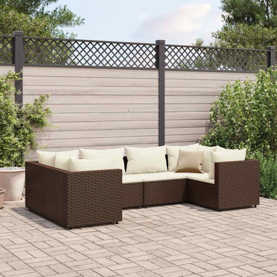 vidaXL 6-delige Loungeset met kussens poly rattan bruin vidaXL 6-delige Loungeset met kussens poly rattan bruin afbeelding 1
