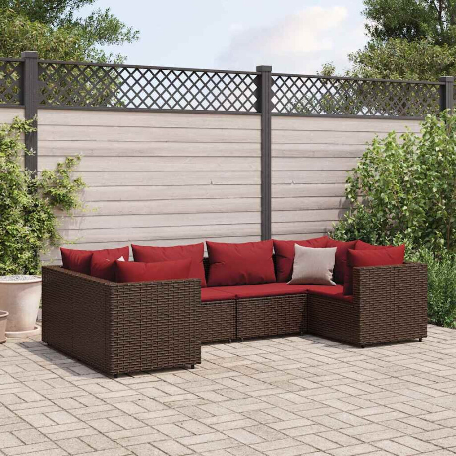 vidaXL 6-delige Loungeset met kussens poly rattan bruin vidaXL 6-delige Loungeset met kussens poly rattan bruin afbeelding 1