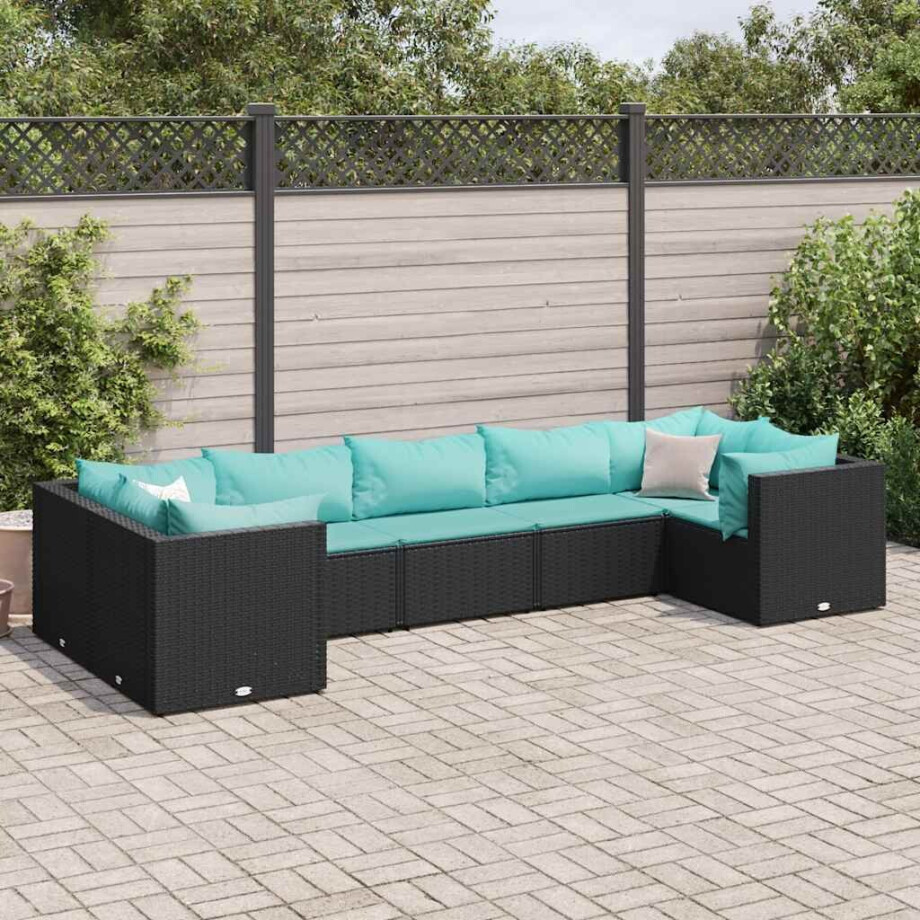 vidaXL 7-delige Loungeset met kussens poly rattan zwart afbeelding 1