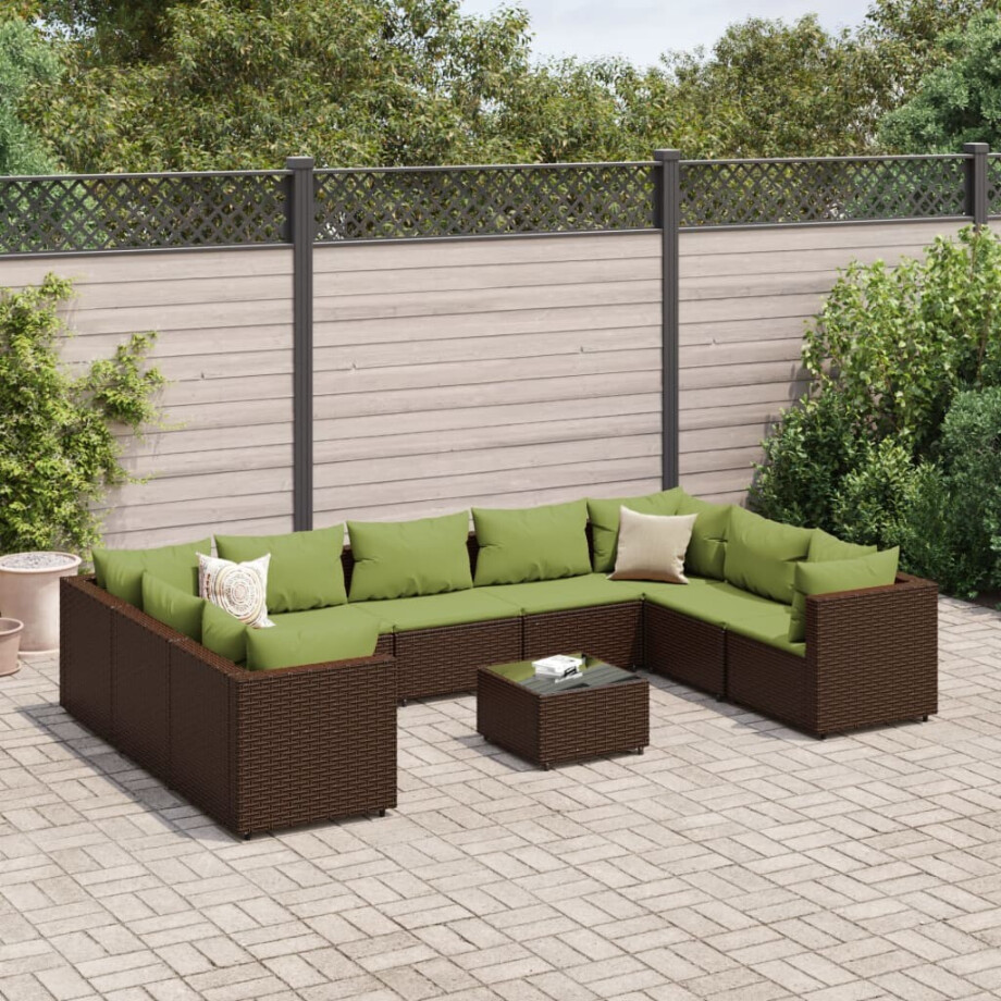 vidaXL 10-delige Loungeset met kussens poly rattan bruin afbeelding 1