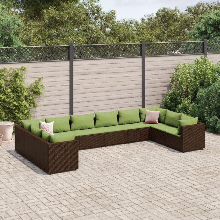 vidaXL 10-delige Loungeset met kussens poly rattan bruin afbeelding 1