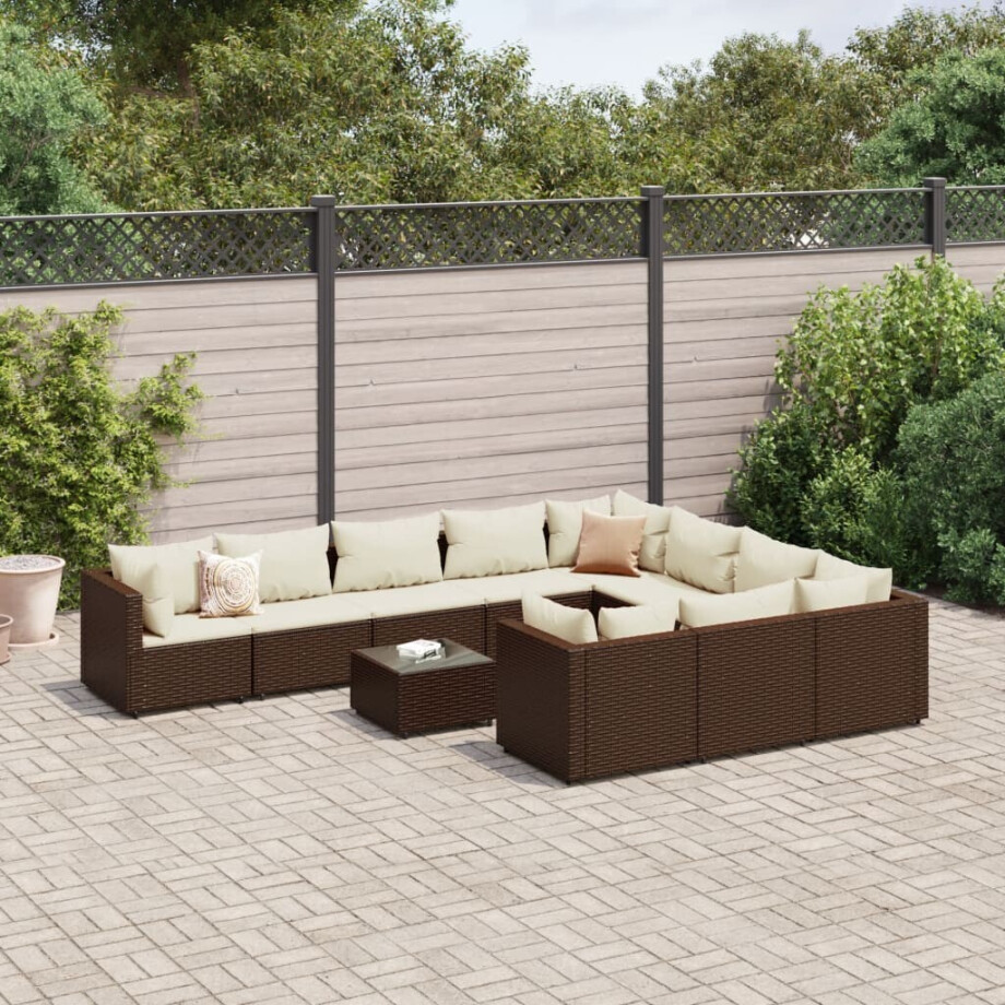 vidaXL 11-delige Loungeset met kussens poly rattan bruin afbeelding 1