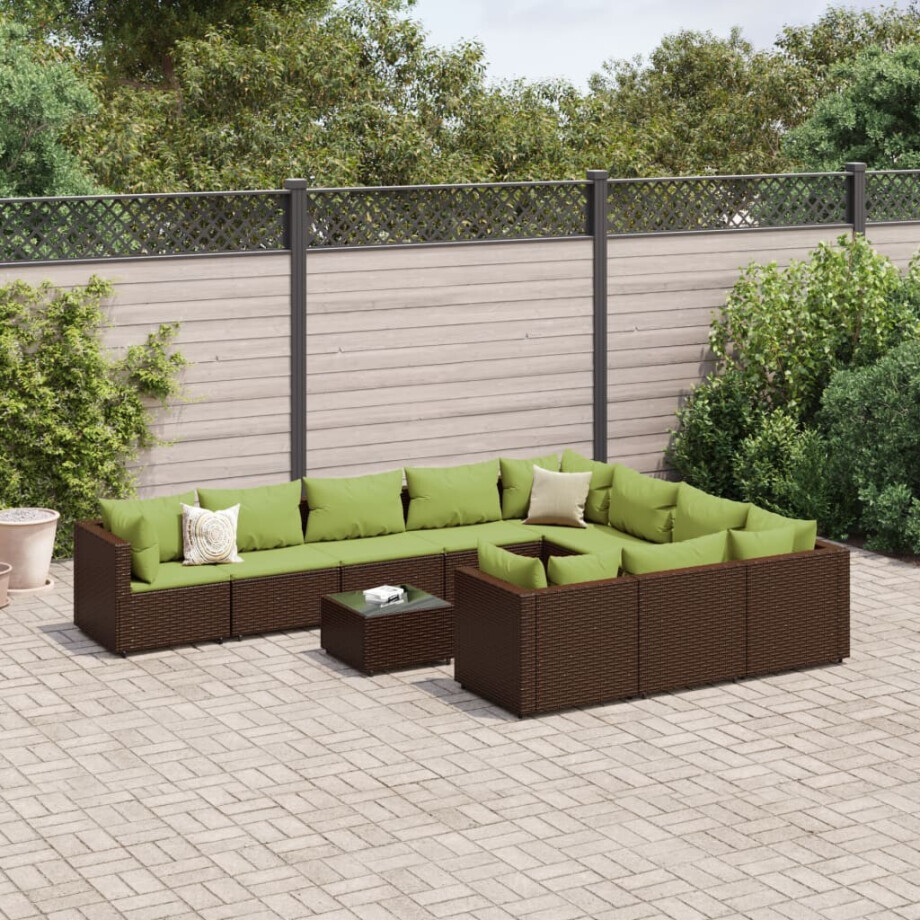 vidaXL 11-delige Loungeset met kussens poly rattan bruin afbeelding 1