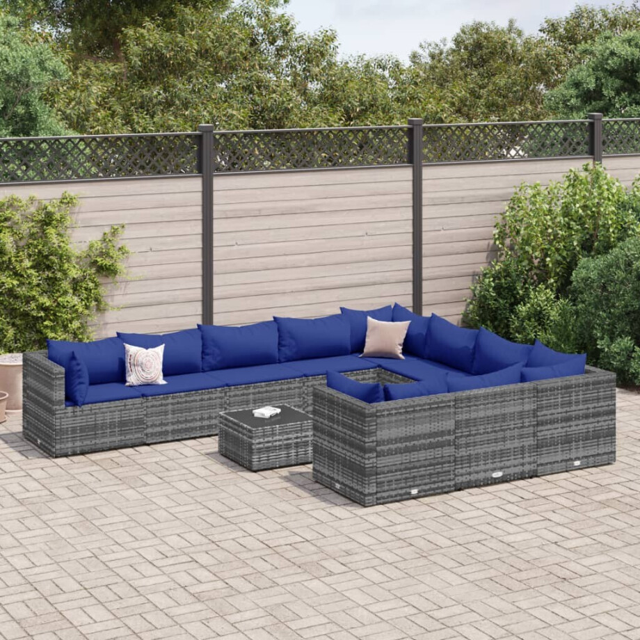 vidaXL 11-delige Loungeset met kussens poly rattan grijs afbeelding 1