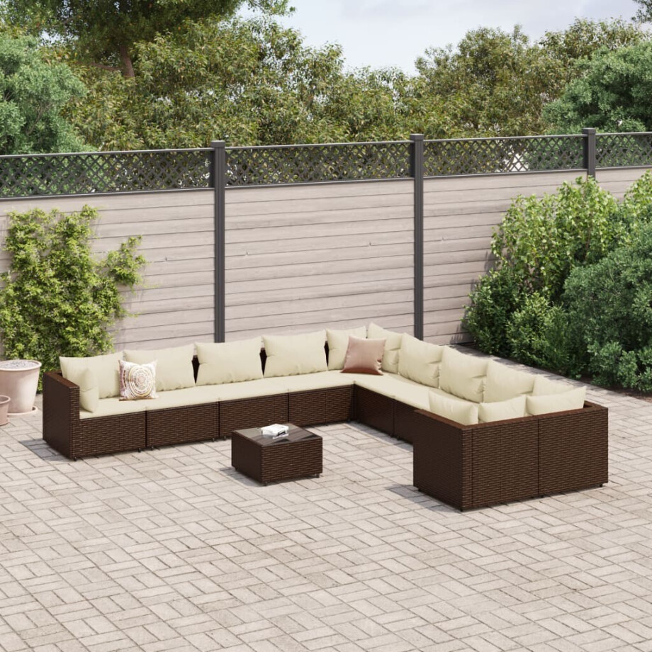 vidaXL 11-delige Loungeset met kussens poly rattan bruin afbeelding 1