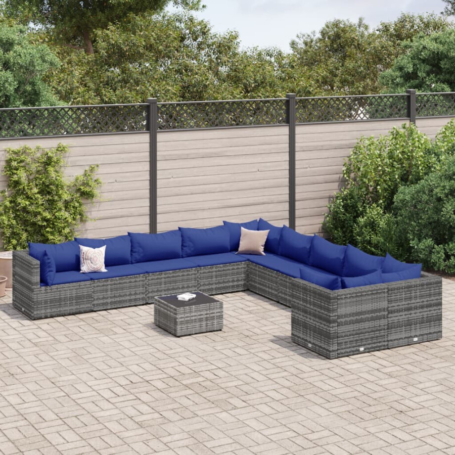 vidaXL 11-delige Loungeset met kussens poly rattan grijs afbeelding 1