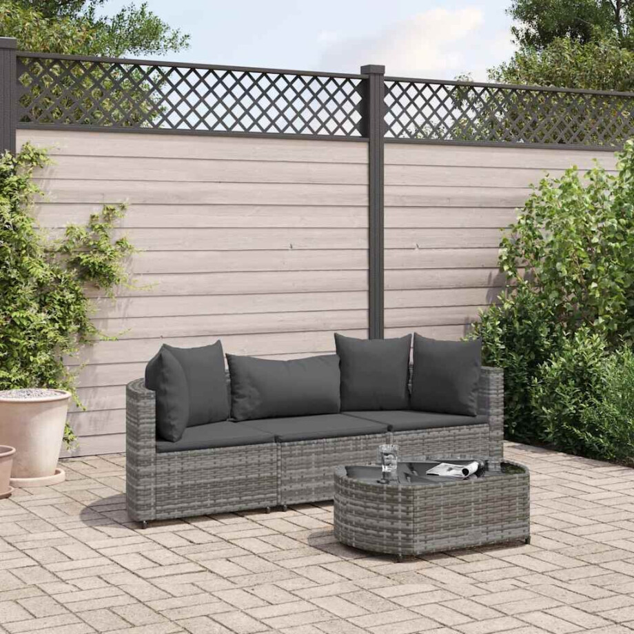vidaXL 4-delige Loungeset met kussens poly rattan grijs vidaXL 4-delige Loungeset met kussens poly rattan grijs afbeelding 1