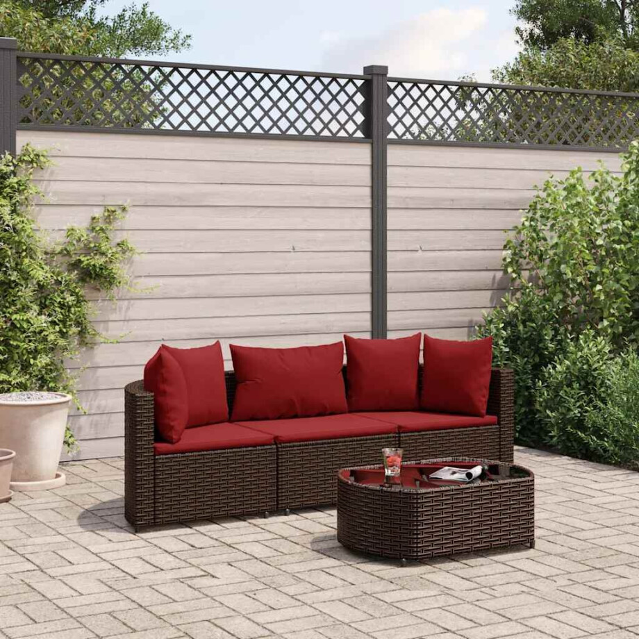 vidaXL 4-delige Loungeset met kussens poly rattan bruin vidaXL 4-delige Loungeset met kussens poly rattan bruin afbeelding 1