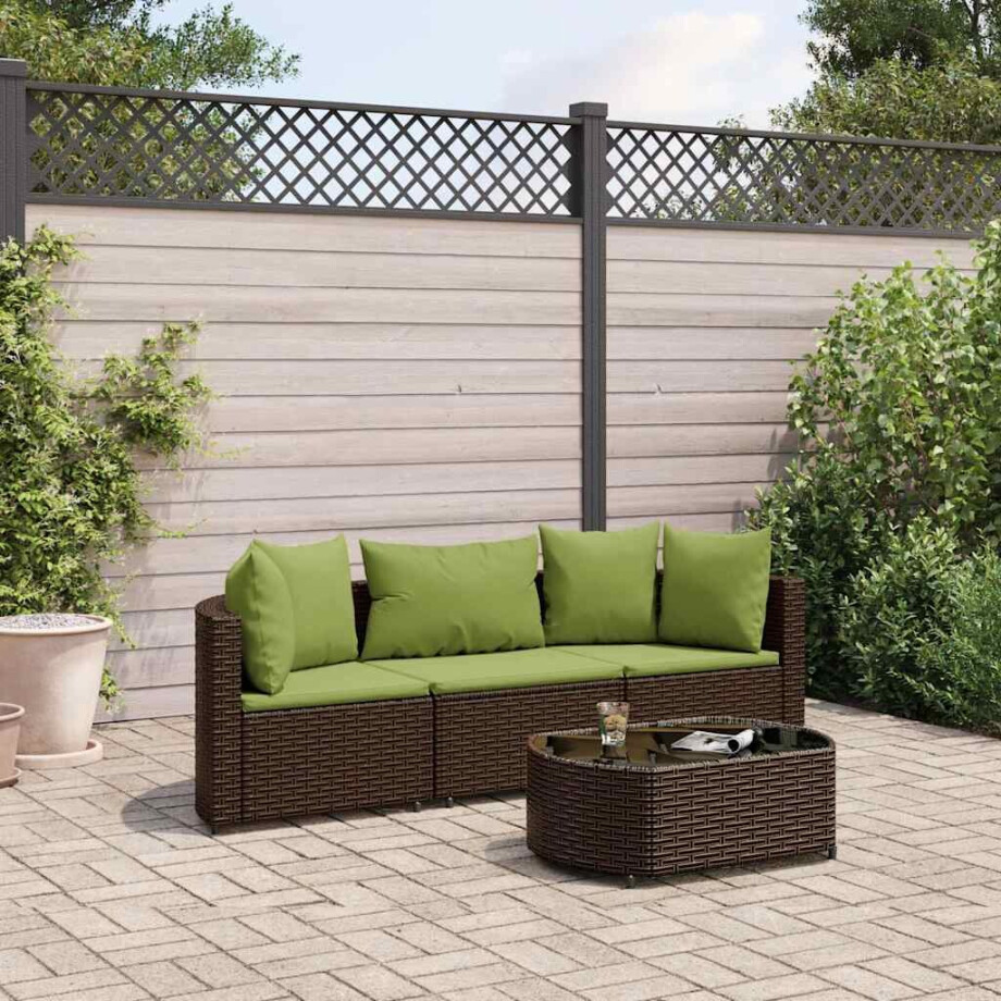 vidaXL 4-delige Loungeset met kussens poly rattan bruin afbeelding 1