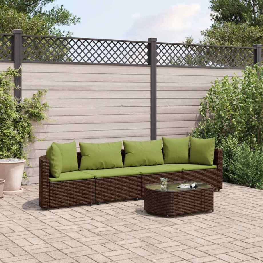 vidaXL 5-delige Loungeset met kussens poly rattan bruin afbeelding 1