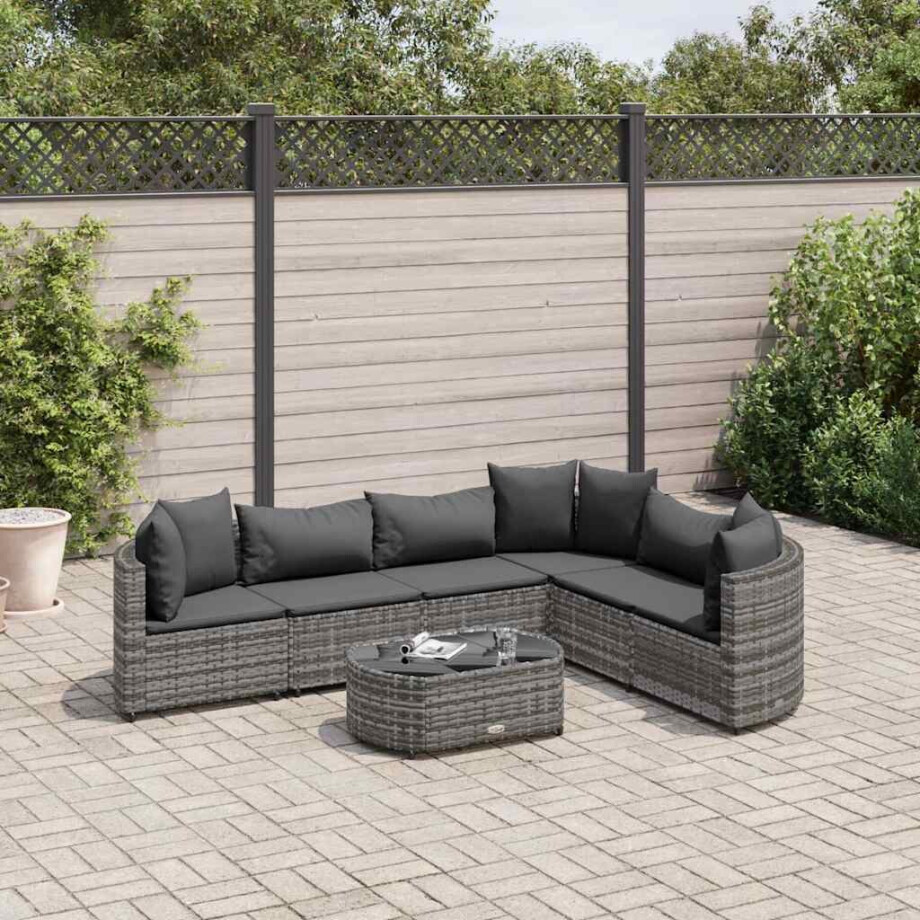 vidaXL 7-delige Loungeset met kussens poly rattan grijs vidaXL 7-delige Loungeset met kussens poly rattan grijs afbeelding 1