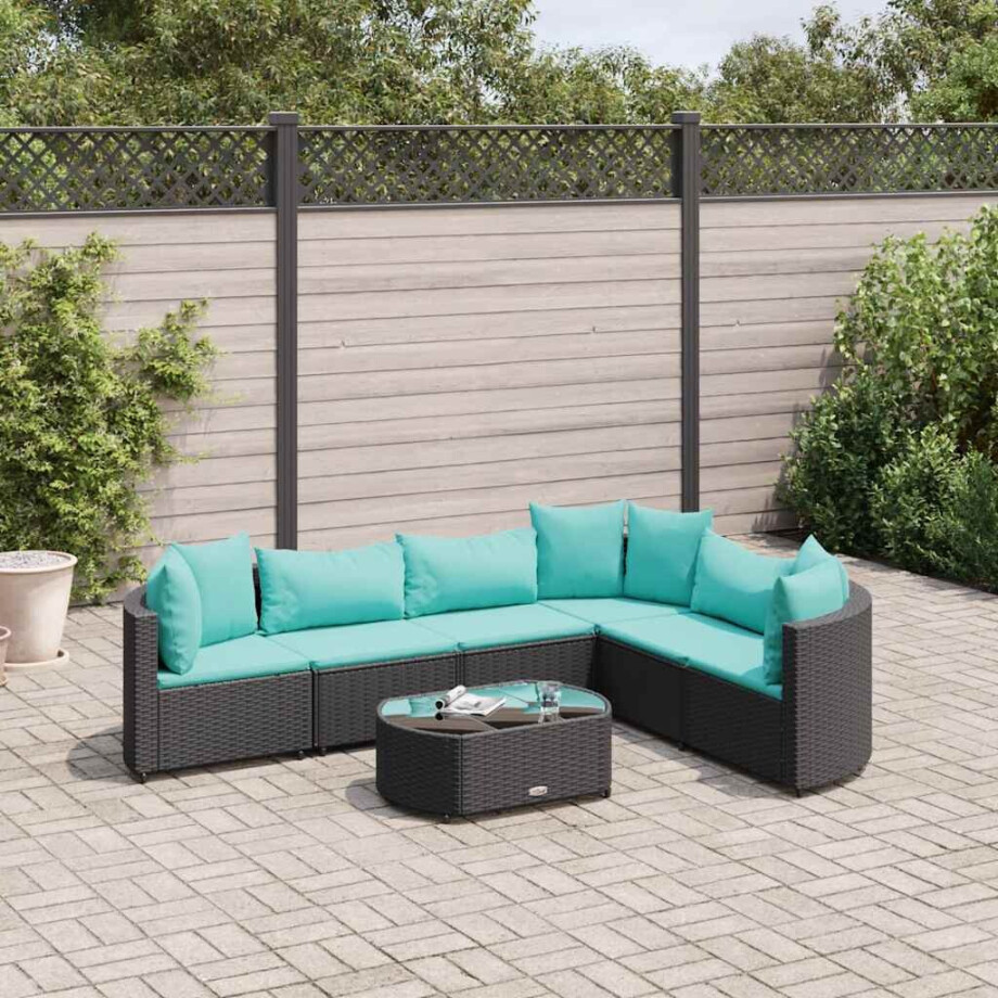vidaXL 7-delige Loungeset met kussens poly rattan zwart vidaXL 7-delige Loungeset met kussens poly rattan zwart afbeelding 1