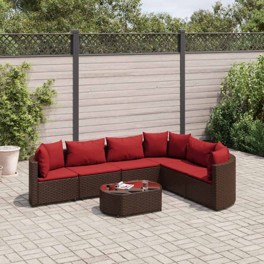 vidaXL 7-delige Loungeset met kussens poly rattan bruin vidaXL 7-delige Loungeset met kussens poly rattan bruin afbeelding 1