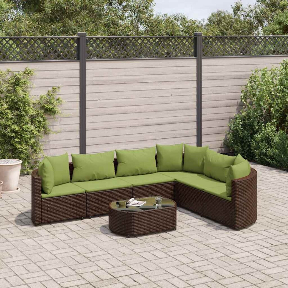 vidaXL 7-delige Loungeset met kussens poly rattan bruin vidaXL 7-delige Loungeset met kussens poly rattan bruin afbeelding 1