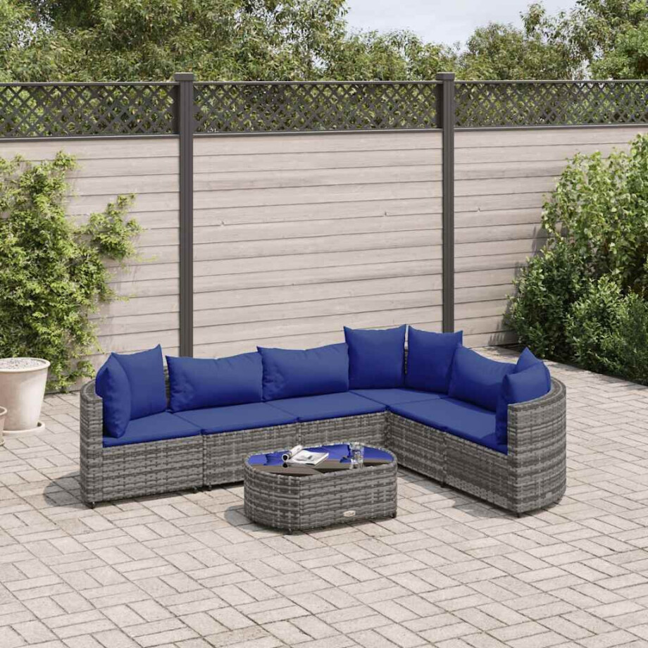 vidaXL 7-delige Loungeset met kussens poly rattan grijs vidaXL 7-delige Loungeset met kussens poly rattan grijs afbeelding 1