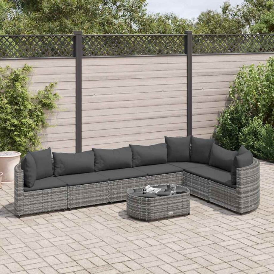 vidaXL 8-delige Loungeset met kussens poly rattan grijs vidaXL 8-delige Loungeset met kussens poly rattan grijs afbeelding 1