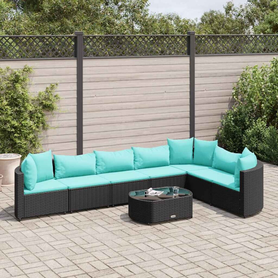 vidaXL 8-delige Loungeset met kussens poly rattan zwart afbeelding 1