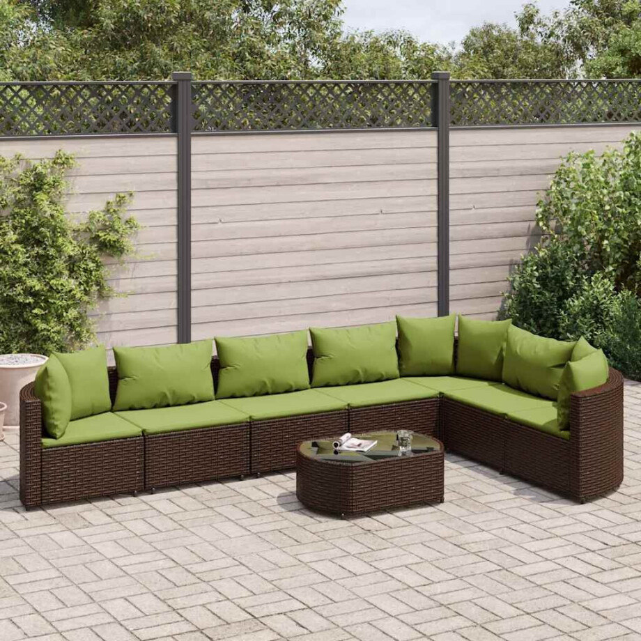 vidaXL 8-delige Loungeset met kussens poly rattan bruin vidaXL 8-delige Loungeset met kussens poly rattan bruin afbeelding 1
