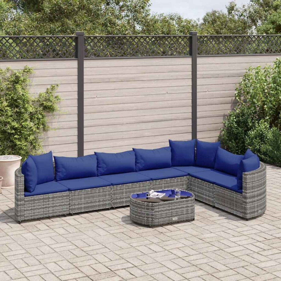 vidaXL 8-delige Loungeset met kussens poly rattan grijs vidaXL 8-delige Loungeset met kussens poly rattan grijs afbeelding 1