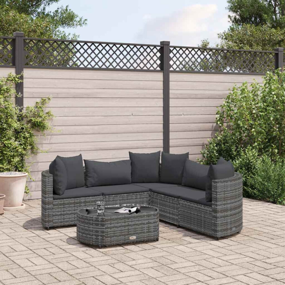 vidaXL 6-delige Loungeset met kussens poly rattan grijs afbeelding 1