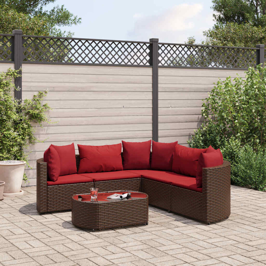 vidaXL 6-delige Loungeset met kussens poly rattan bruin vidaXL 6-delige Loungeset met kussens poly rattan bruin afbeelding 1