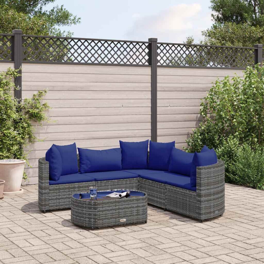 vidaXL 6-delige Loungeset met kussens poly rattan grijs afbeelding 1
