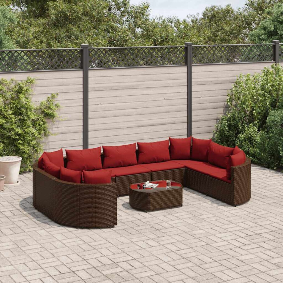 vidaXL 10-delige Loungeset met kussens poly rattan bruin vidaXL 10-delige Loungeset met kussens poly rattan bruin afbeelding 1