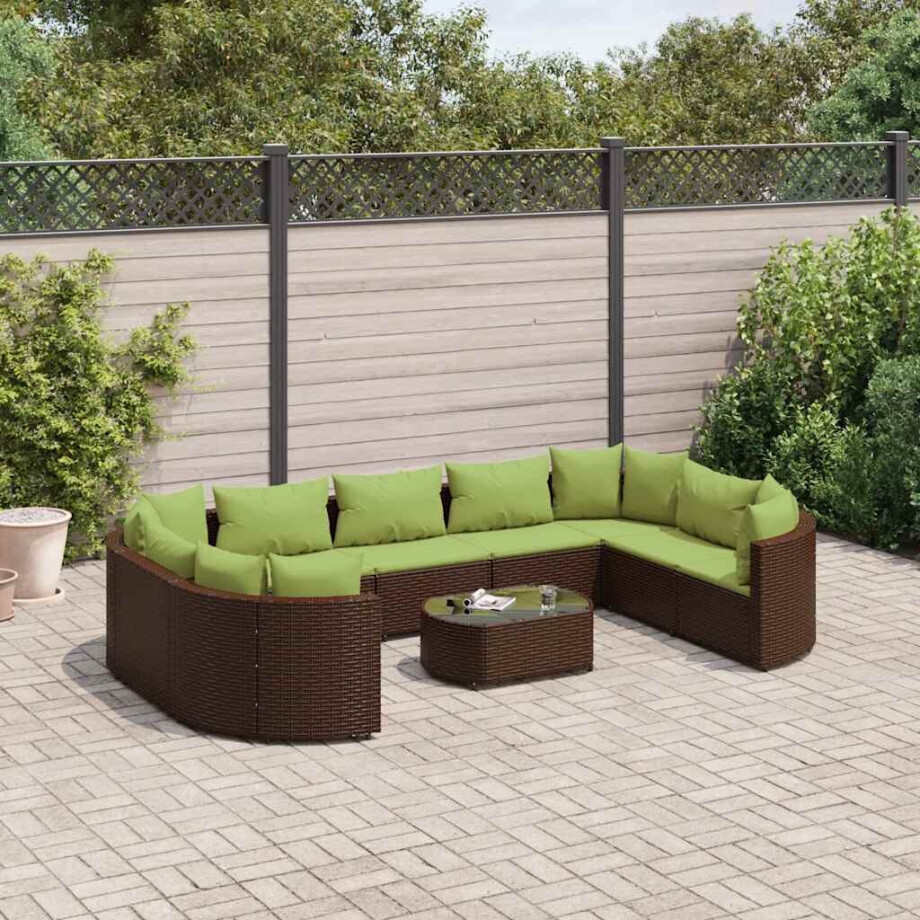 vidaXL 10-delige Loungeset met kussens poly rattan bruin afbeelding 1